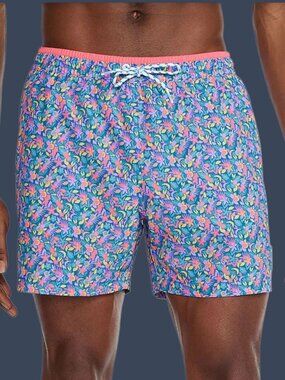 Chubbies Mens Floral Swim Trunks W/Mesh Liner Inseam 7" Pink/Blue  Large